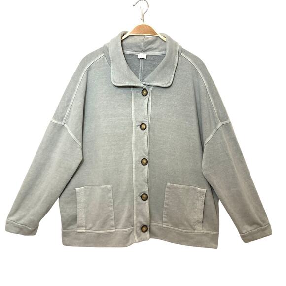 Poetry London Jersey Gray Hemp Organic Cotton Button Shacket Shirt Jacket - Picture 1 of 10